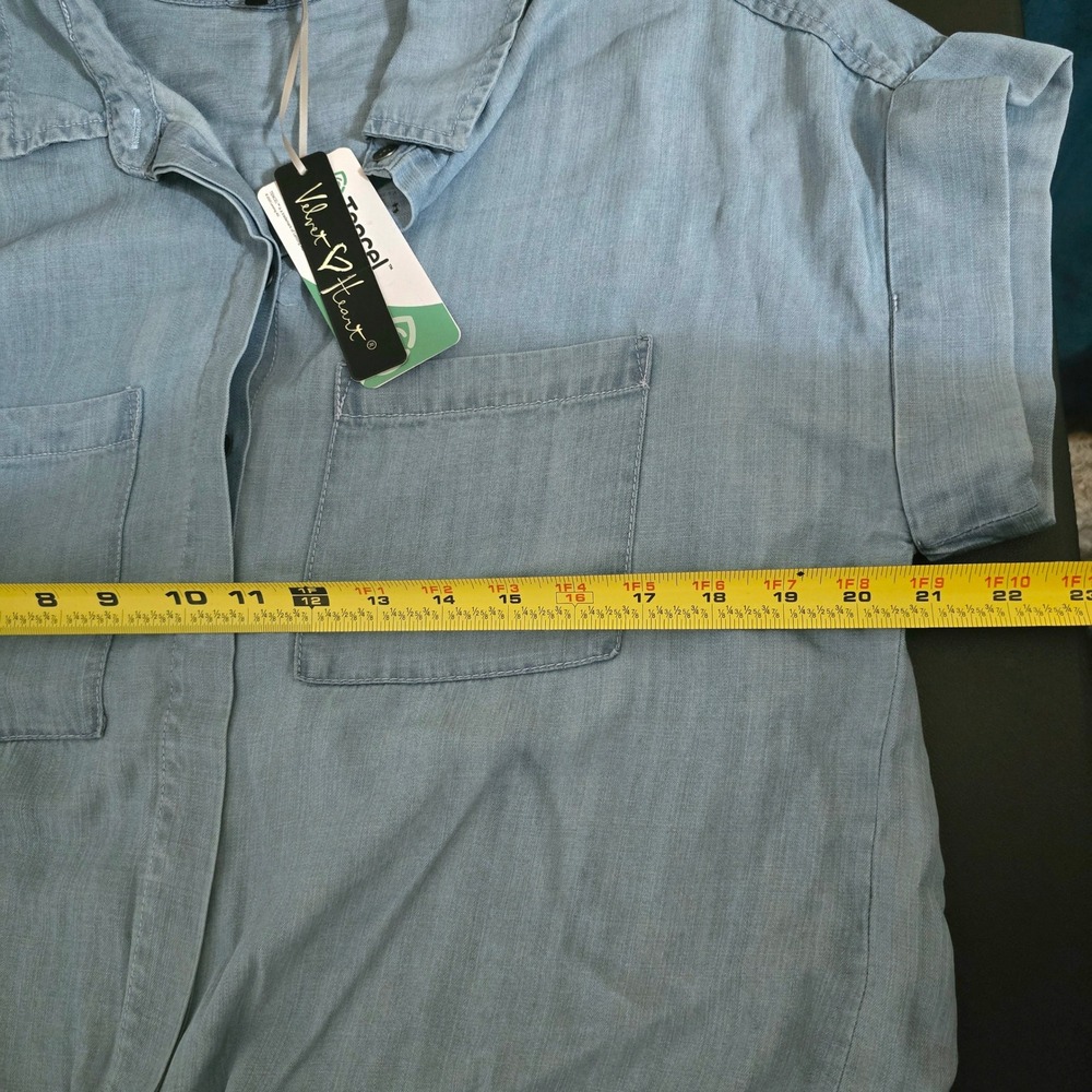 Velvet Heart Los Angeles Women Blue Tencel Tie Front Short Sleeve Shirt Medium - Picture 7 of 11